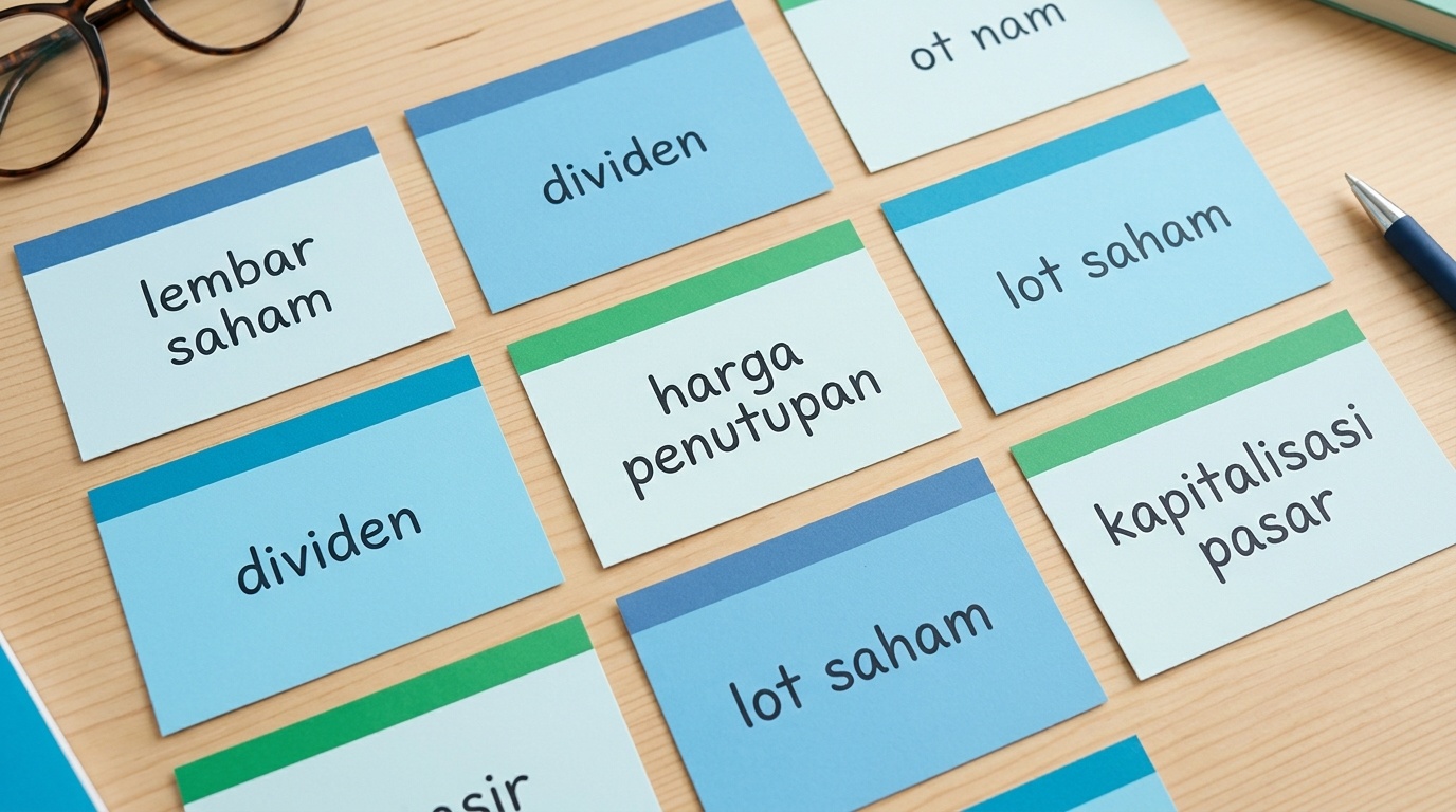 Papan kosakata istilah saham dasar untuk edukasi investor pemula